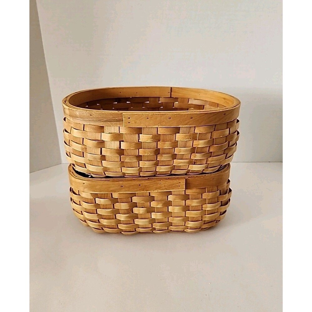 2 Longaberger Style Appreciation Woven Wood Basket For Fruit Vegetables Decor - Picture 5 of 11